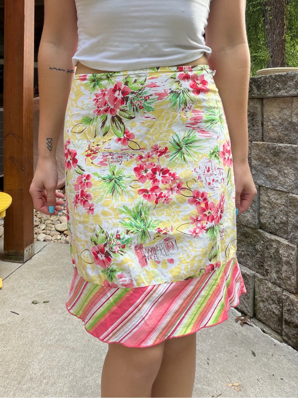 Vintage Y2K Tropical Floral Coconut Girl Cotton Midi Skirt